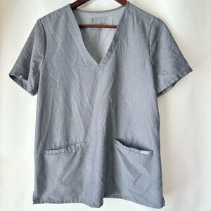 FIGS Womens Gray V-Neck Scrub Top M Short Sleeve Workwear
